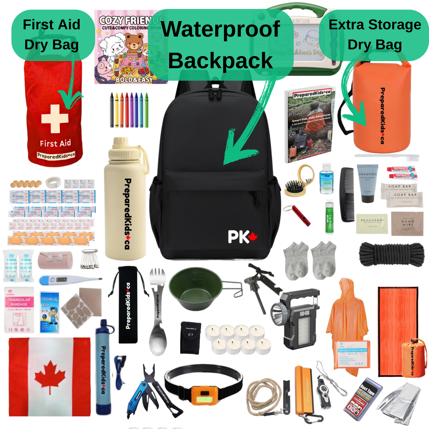 Premium Emergency Backpack for Kids – Prepared Kids Survival Kit Go Bag with Child-Friendly Safety Supplies